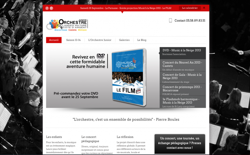 Interface du nouveau site internet Ojlnca